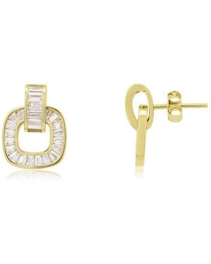 The Lovery Cz Baguette Square Link Earrings 14k Gold-plated Sterling Silver - Metallic