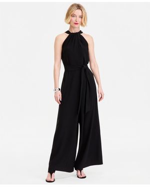 INC International Concepts Halter-neck Sleeveless Wide-leg Jumpsuit - Black