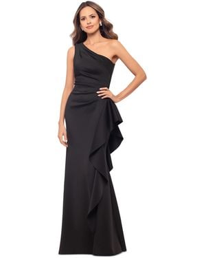Xscape Ruffled One-shoulder Scuba Gown - Blue
