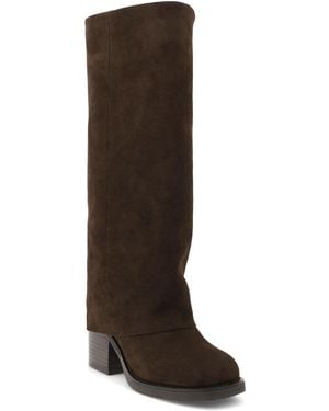 MIA Evertt-r Knee High Square Toe Block Heel Faux Leather Boots - Brown