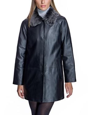 Julia & Stella By Maximilian Leather Jacket With Shearling Collar - Blue
