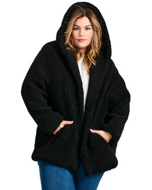 Avenue Plus Size Teddy Hooded Jacket - Black