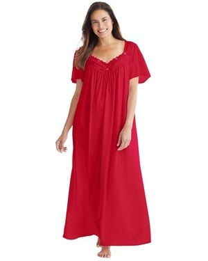 Only Neccessities Plus Size Only Necessities Long Silky Lace-trim Gown - Red