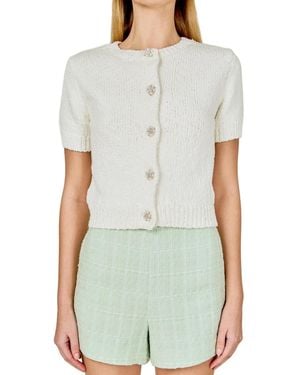 Endless Rose Collared Knit Short Sleeve Jacket - White