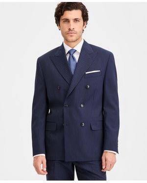 Michael Kors Classic-fit Pinstripe Double-breasted Suit Separate Jacket - Blue