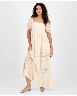 And Now This Petite Embroidered Short-sleeve Maxi Dress - Natural