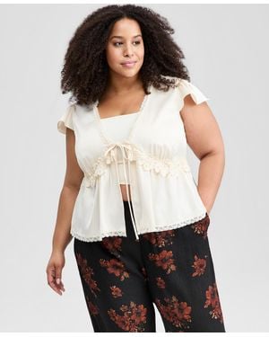 And Now This Plus Sizesatin Lace Peplum-hem Top - White