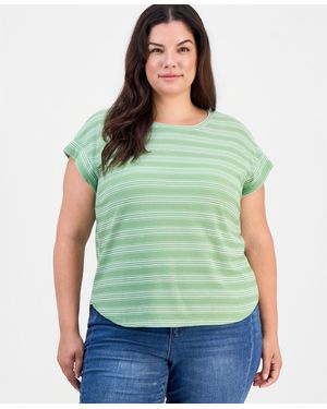 Democracy Plus Size Striped Scoop Neck T-shirt - Green