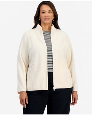 Style & Co. Plus Size Solid Polar Fleece Zip-front Jacket - Natural