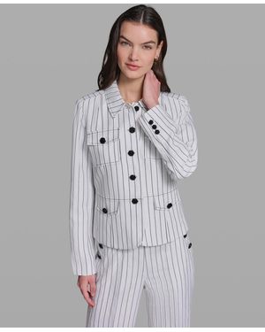 KARL LAGERFELD Striped Collared Jacket - Gray