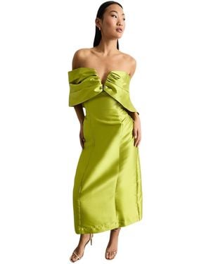 Warehouse Satin Twill Bardot Midi Dress - Green