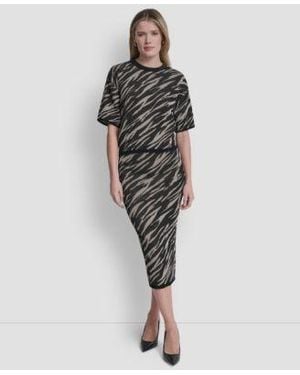 DKNY Pointelle Jacquard Animal Print Pull On Sweater Pointelle Jacquard Animal Print Pull On Sweater Skirt - Multicolor