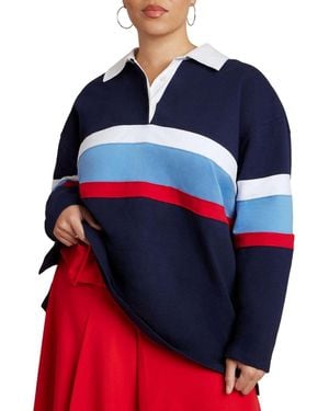 Eloquii Striped Polo Shirt - Blue