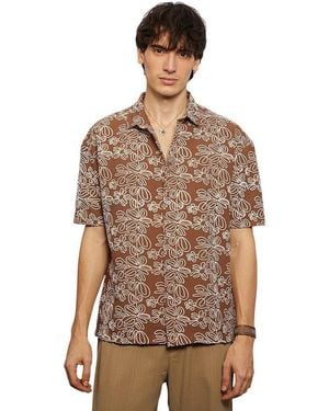 Campus Sutra Mocha Floral-lined Oversized Shirt - Brown