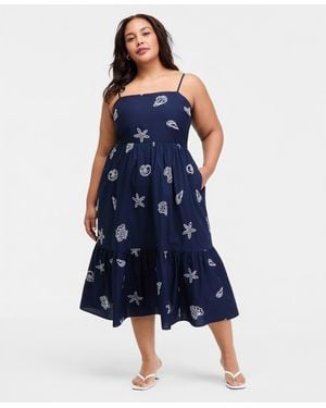 On 34th Plus Cotton Back-cutout Tiered Midi Dress - Blue