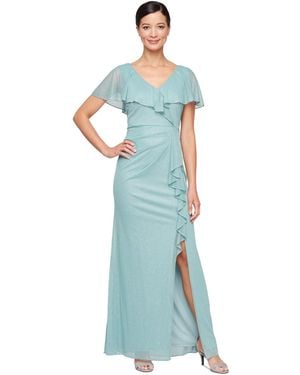 Sl Fashions Petite Ruffled Flutter-sleeve Gown - Blue