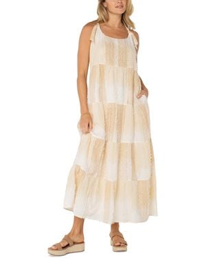 Liverpool Los Angeles Printed Textured Cotton Sleeveless Maxi Dress - Natural