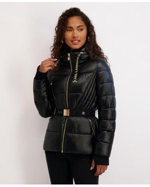KARL LAGERFELD Hooded Short Puffer Jacket - Black