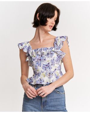 En Saison Odessa Printed Ruffled Sleeveless Top - Gray