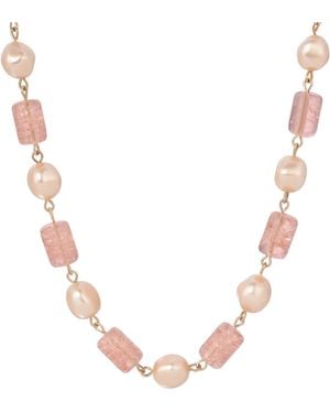 2028 Cracked Glass Faux Cultivated Pearl Bead Necklace - Pink