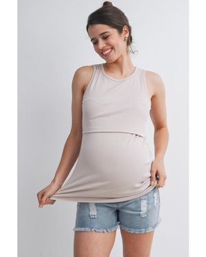 Hello Miss Maternity Nursing Ribbed Tank Top - White