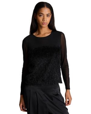 Kenneth Cole Mesh And Lurex Fringe Long-sleeve Pullover - Black