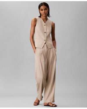 Calvin Klein Sleeveless V Neck Tailored Vest Mid Rise Wide Leg Pants - Multicolor