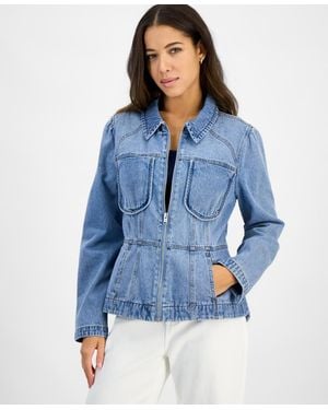 Democracy Cotton Denim Peplum-hem Jacket - Blue