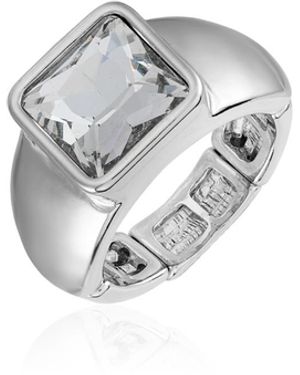 Tahari Tone Clear Stone Stretch Ring - Metallic