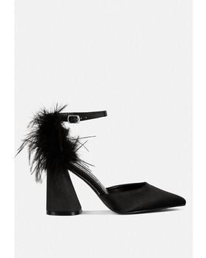LONDON RAG Palmetta Fur Detail Block Heel Sandals - White