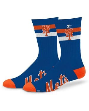 Starter And New York Mets Team Color Two-stripe Crew Socks - Blue