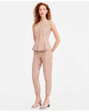 Tahari Petite Gingham Mid-rise Capri Pants - White