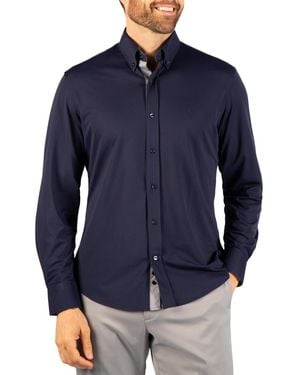 Tailorbyrd Mini Floral-trim Jersey Knit Button-down Shirt - Blue