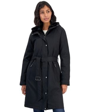 Michael Kors Softshell Hooded Faux Fur Collar Coat - Blue