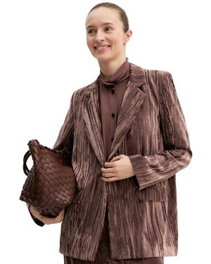 Marella Single-breasted Lapel Collar Stretch Velvet Blazer - Brown