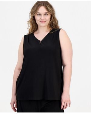 Anne Klein Essentials Plus Size V-neck Sleeveless Top - Black