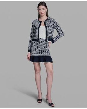 BCBGMAXAZRIA Printed Crewneck Sweater Jacket Sweater Knit Skirt - Gray