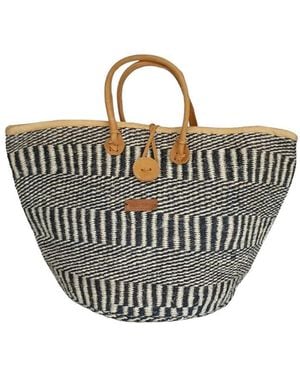 Sawa Sawa Balance Stripes Handwoven Beach Straw Tote Basket - White