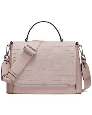 Calvin Klein Macy's Alia Croc Magnetic Snap Satchel Bag - Pink