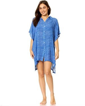 Raisins Vacay Button Front Cover-up Dress - Blue