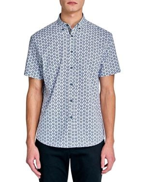 Society of Threads Regular Fit 4-way Stretch Performance Solid Short Sleeve Button Down - Blue