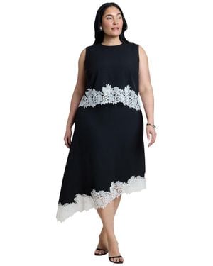Eloquii Asym Lace-trimmed Midi Skirt - Black