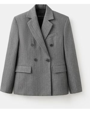 Mango Selection Herringbone Double-breasted Suit Blazer - Gray