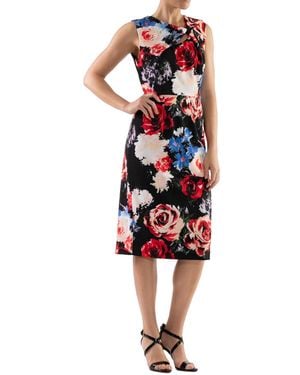 Donna Ricco Floral-print Twist-front Sheath Dress - Red