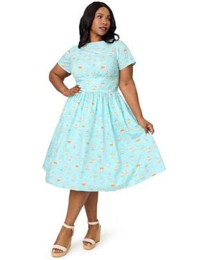 Unique Vintage Plus Size 1950s Swing Dress - Blue