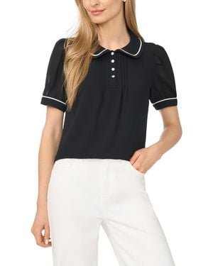 Cece Peter Pan Collar Puff Short-sleeve Blouse - Black