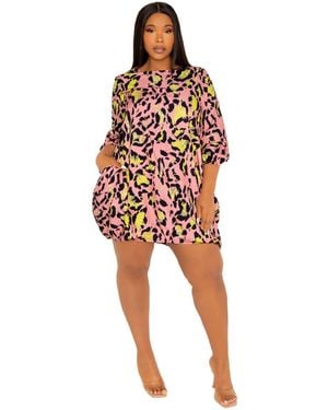 Buxom Couture Plus Size Animal Print Bubbled Mini Dress - Red