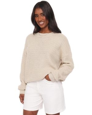 Petal & Pup Melane Long-sleeve Crew Neck Open-stitch Sweater - White
