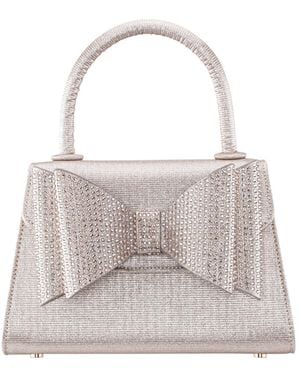 Nina Crystal Double Bow Handheld Satchel Bag - Gray
