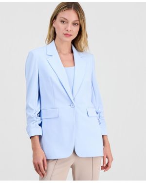 BarIII Crepe One-button Scrunched-sleeve Jacket - Blue